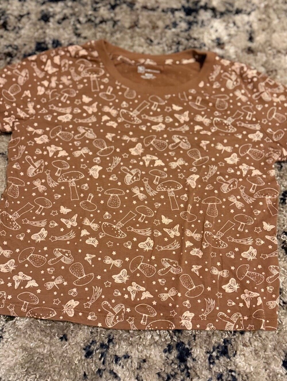 No Boundaries Mushroom Butterfly All Over Print Tee Shirt M